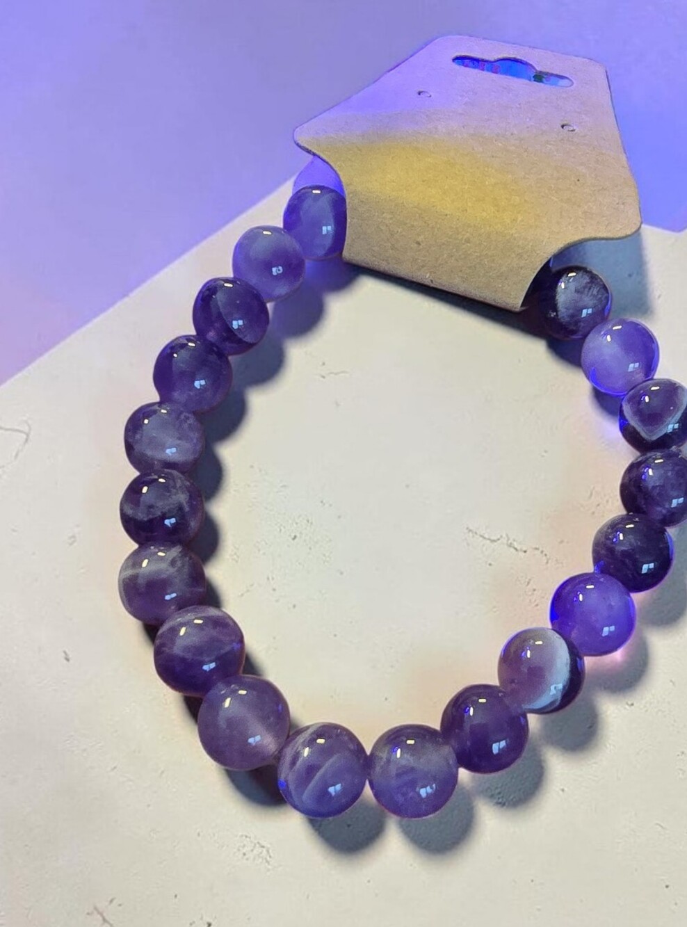 Amethyst Natural Crystal Purple Beaded Stretch Bracelet - Women Jewelry